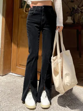SHEIN DAZY Kpop Split Hem Flare Leg Jeans