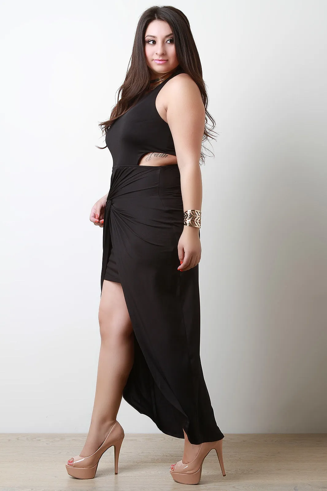Side Cutout Knotted Twist Maxi Dress