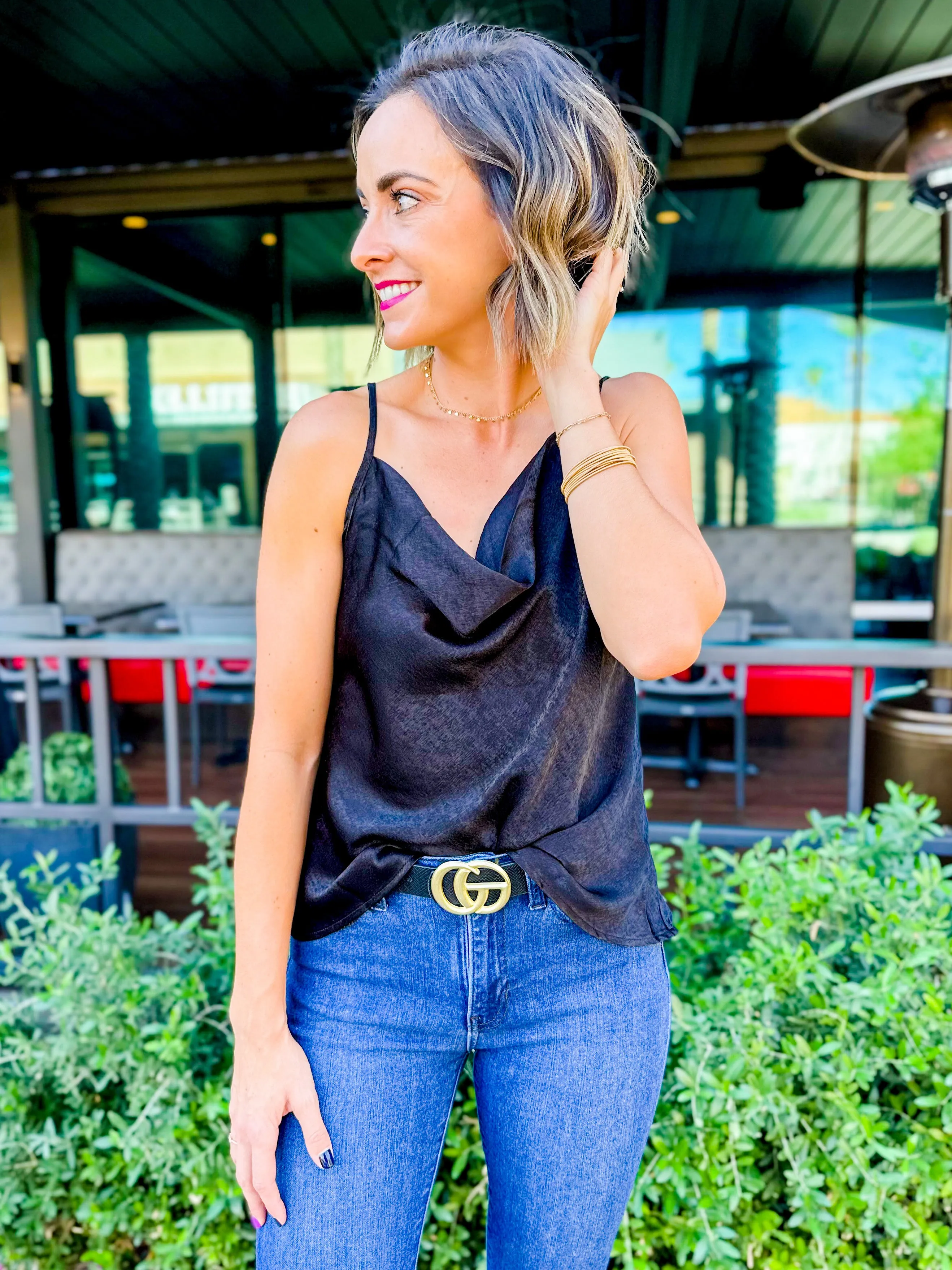 Silky Black Cowl Camisole