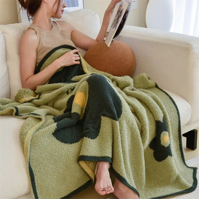 SINOTAO  -  Double-Sided Fleece Sofa Blanket, Casual Multifunctional Blanket, Bed End Cover, Soft Shawl, Modern Simple Flower