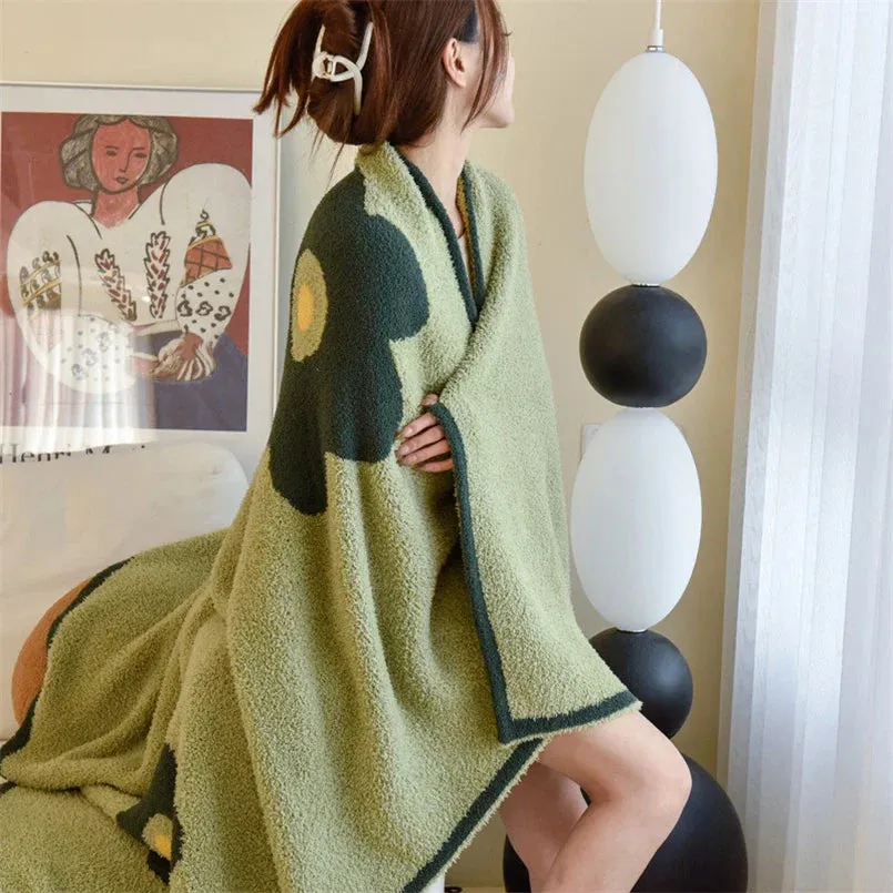 SINOTAO  -  Double-Sided Fleece Sofa Blanket, Casual Multifunctional Blanket, Bed End Cover, Soft Shawl, Modern Simple Flower