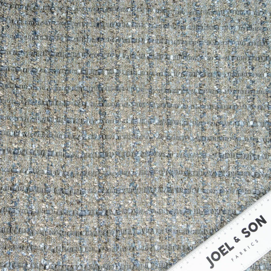Stone, Grey  & Soft Blue Woven Microfibre Bouclé