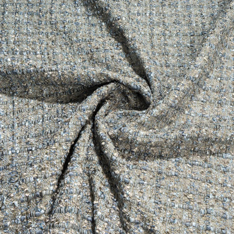 Stone, Grey  & Soft Blue Woven Microfibre Bouclé