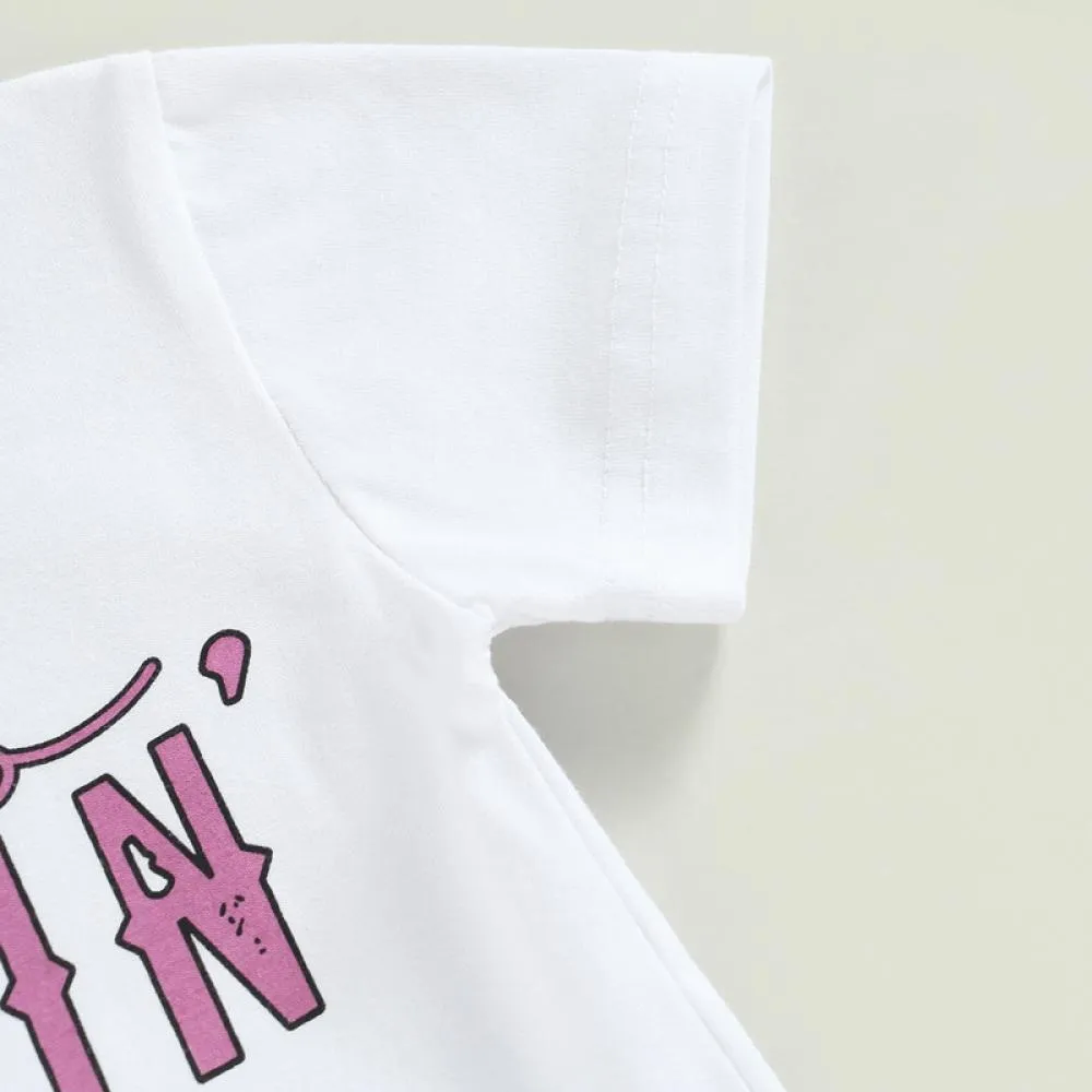 Summer Cartoon Cow Head Printed Flared Pants Girls T-shirt Short Sleeve Set Wholesale
