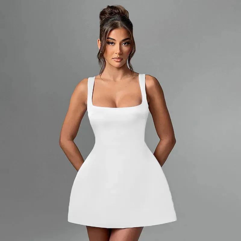 Suspender Big Backless Sexy Dress For Women Slim Solid Sexy Sleeveless Elegant Splice Female Party Evening Short Dress