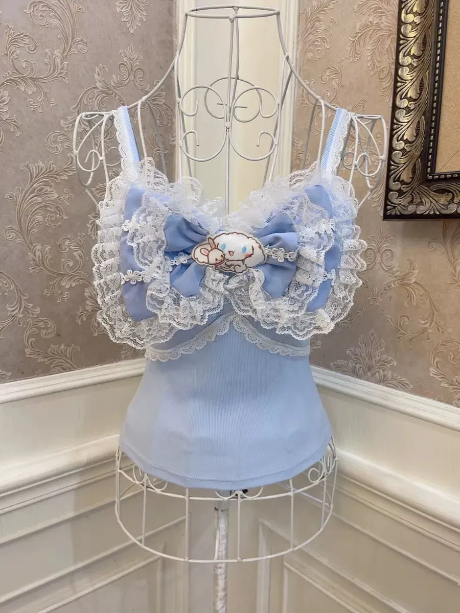 Sweetheart Princess Baby Blue Cinnamon Dog Big Bow Camisole Top