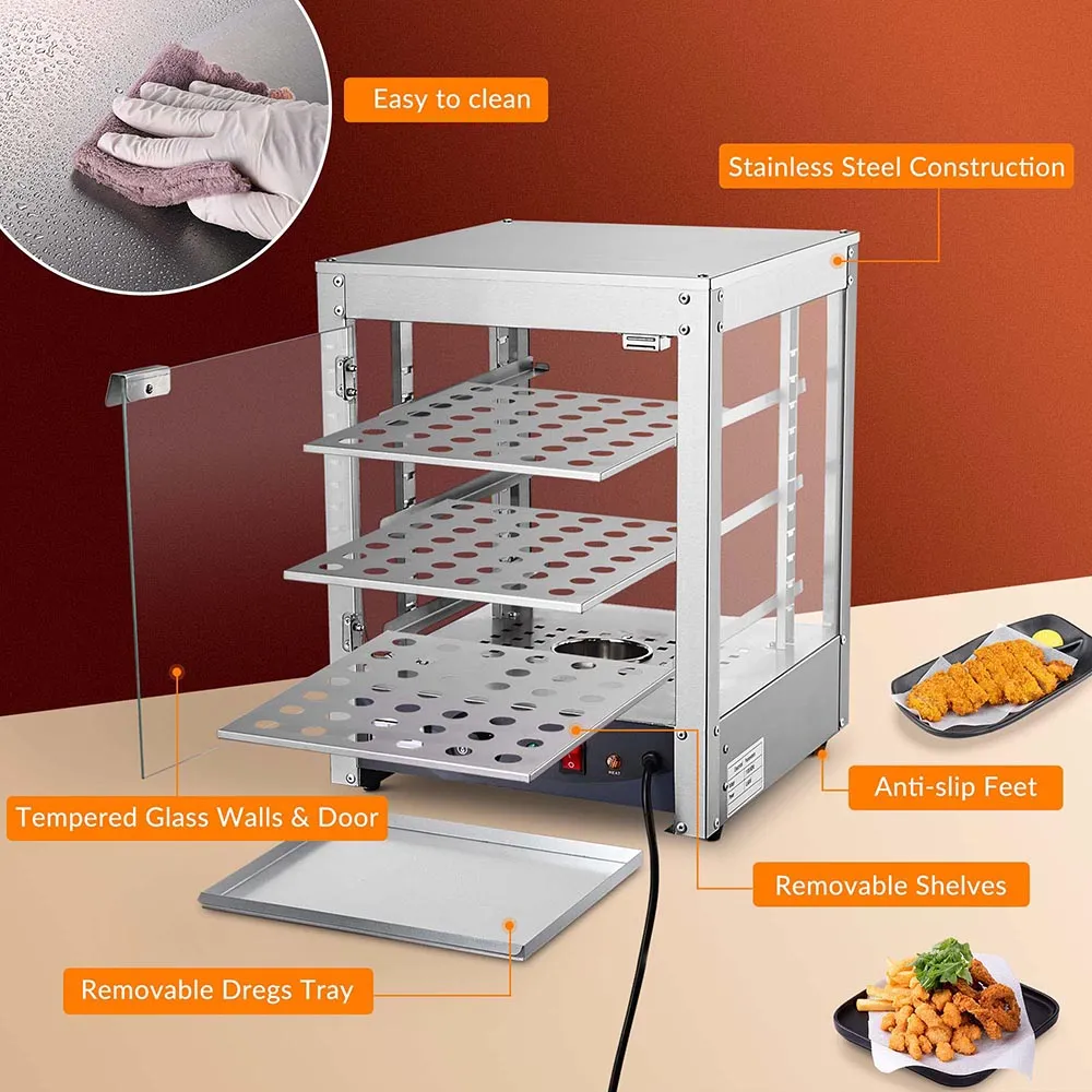 TheLAShop 3 Tier Food Warmer Comml. Countertop Pizza Cabinet 15x15x20