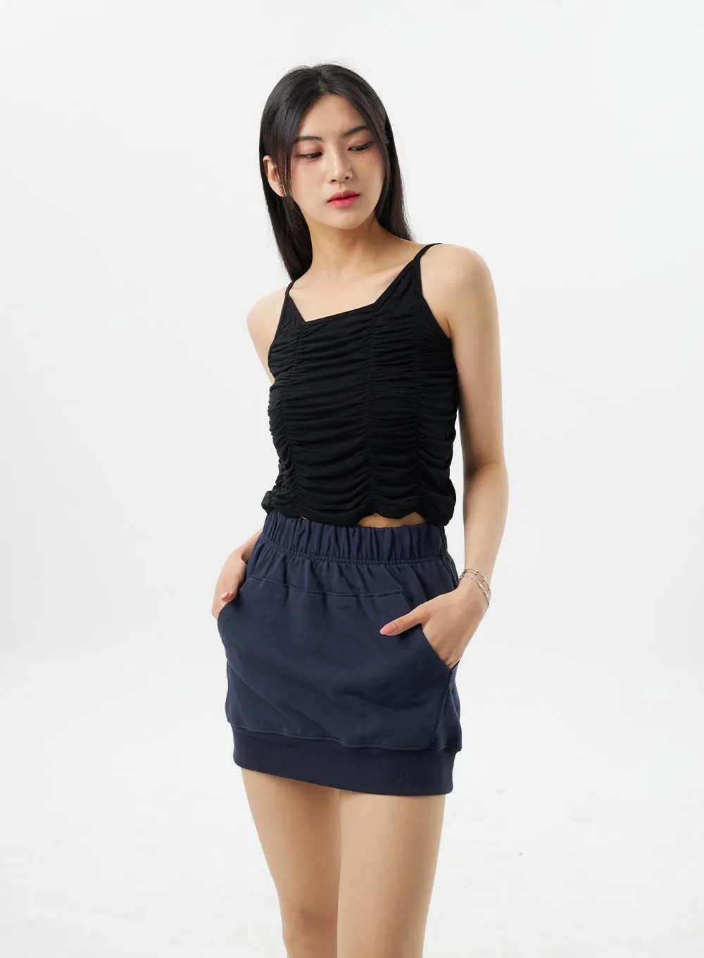 Thin Strap Ruched Top BY326