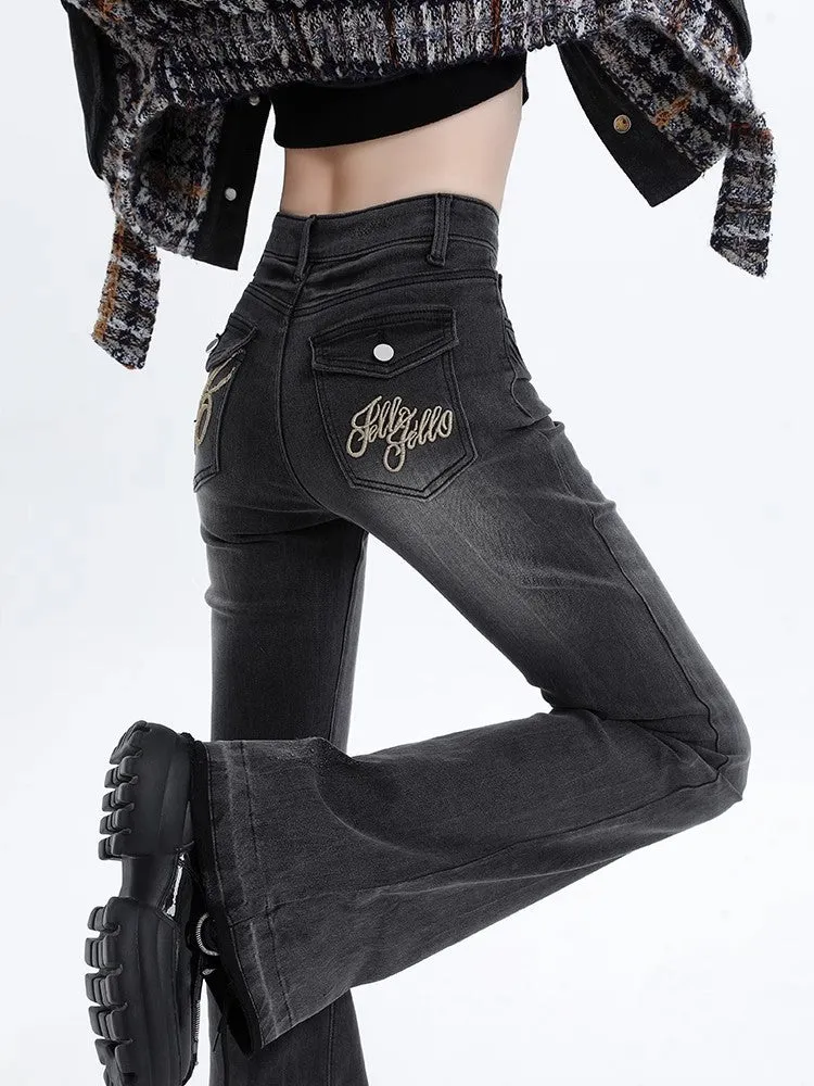 Uniwim 2000s fashion Vintage Washed Jeans Women's High Waist Skinny 2024 New Autumn American Style Frayed Flared Horseshoe Pants