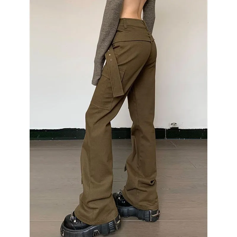 Uniwim teacher outfits American Street Vibe Brown Workwear Jeans Women's Autumn and Winter New Retro Design Belt Straight Casual Pants
