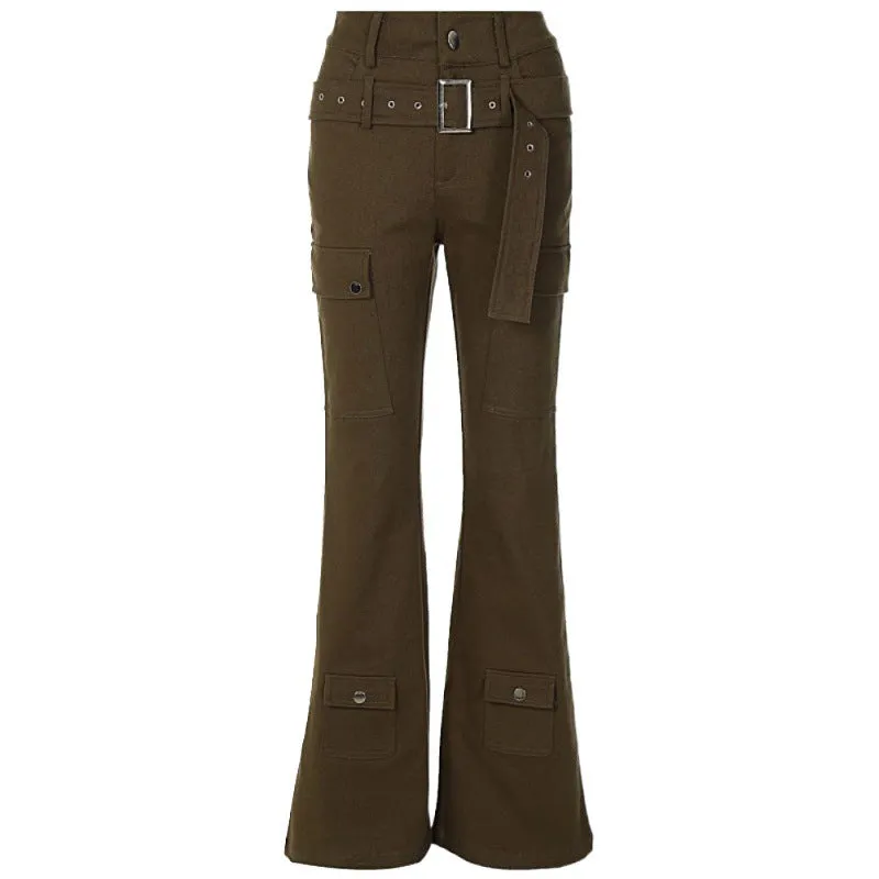 Uniwim teacher outfits American Street Vibe Brown Workwear Jeans Women's Autumn and Winter New Retro Design Belt Straight Casual Pants