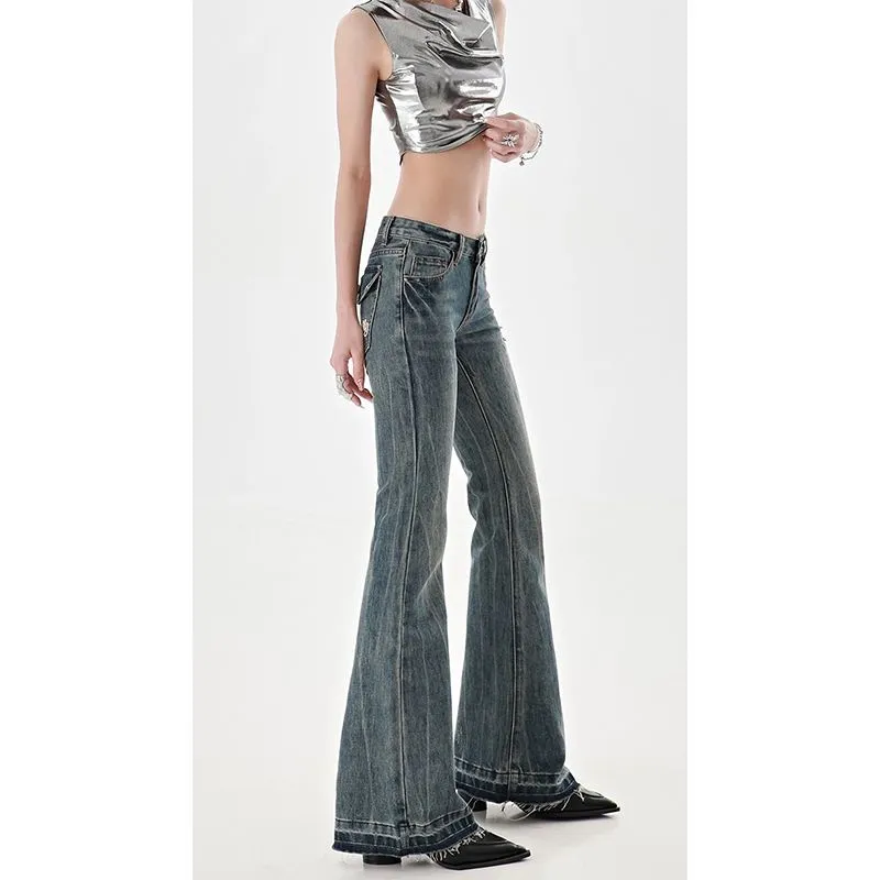 Uniwim y2k outfits American Retro Hot Girl Low Waist Skinny Jeans Women's Y2g High Street Slim Slimming Mop Long Pants