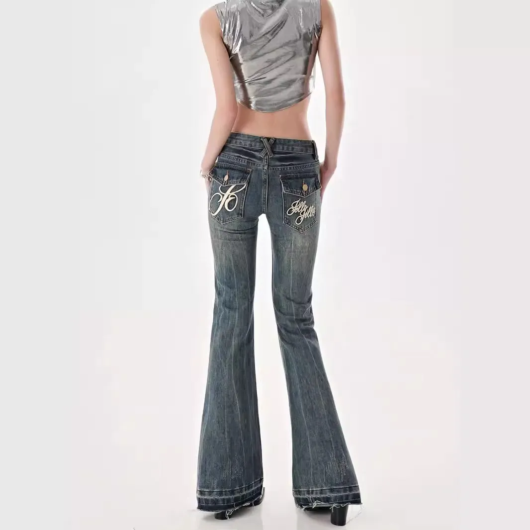 Uniwim y2k outfits American Retro Hot Girl Low Waist Skinny Jeans Women's Y2g High Street Slim Slimming Mop Long Pants