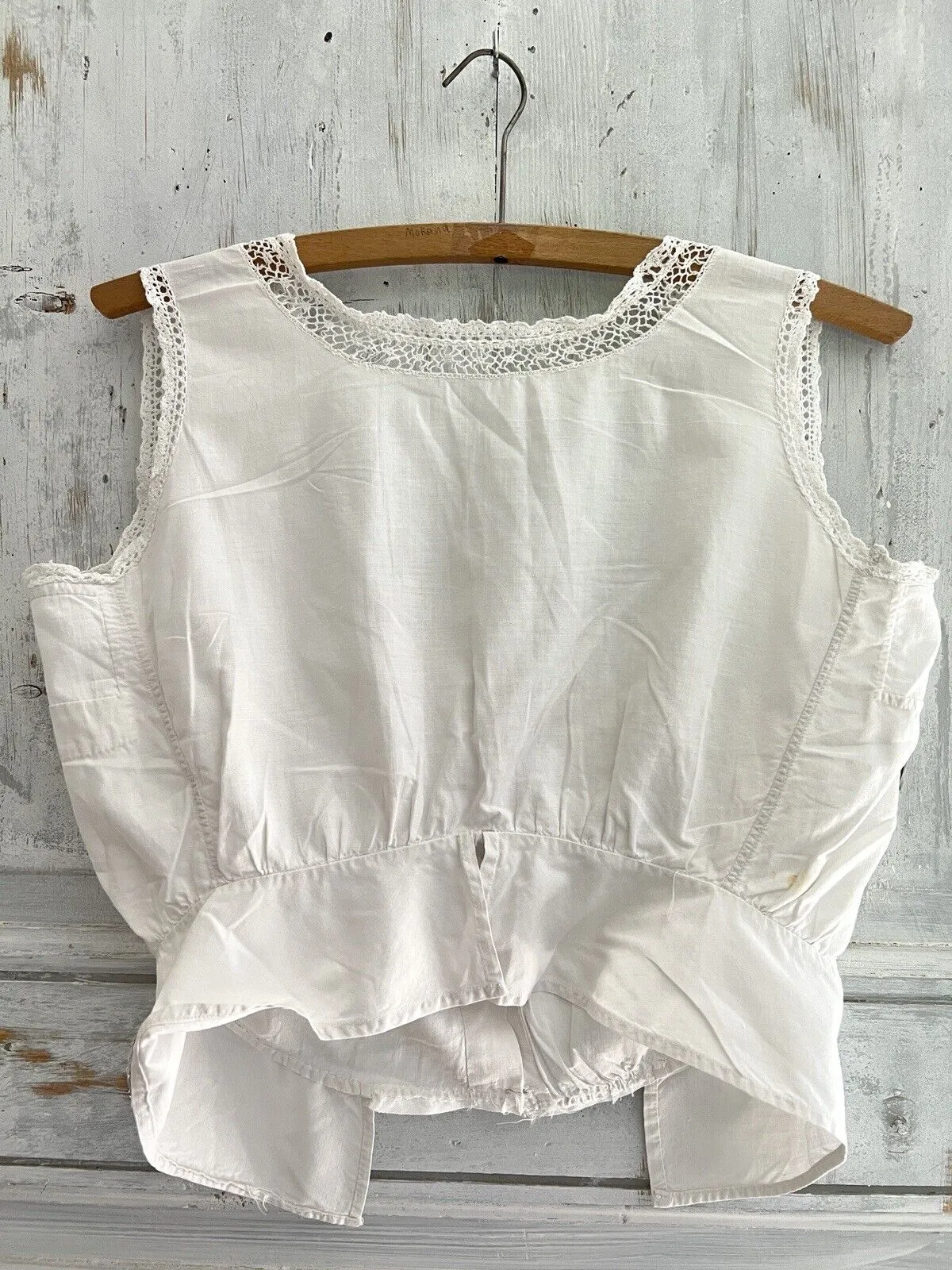 Victorian French woman linen cotton CARACO UNDERWEAR basques LACE c1900