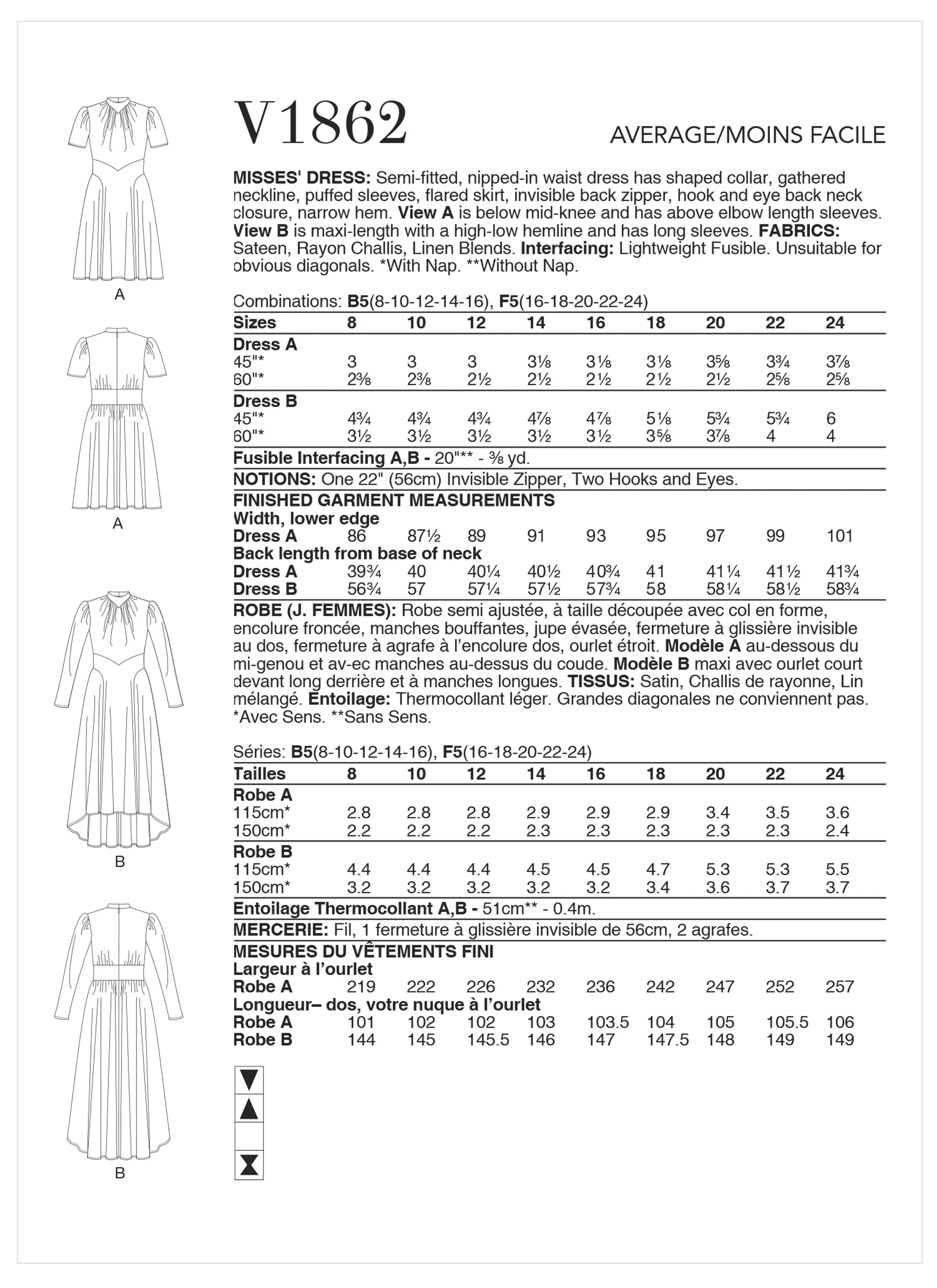 Vogue Pattern V1862 Misses' Dress