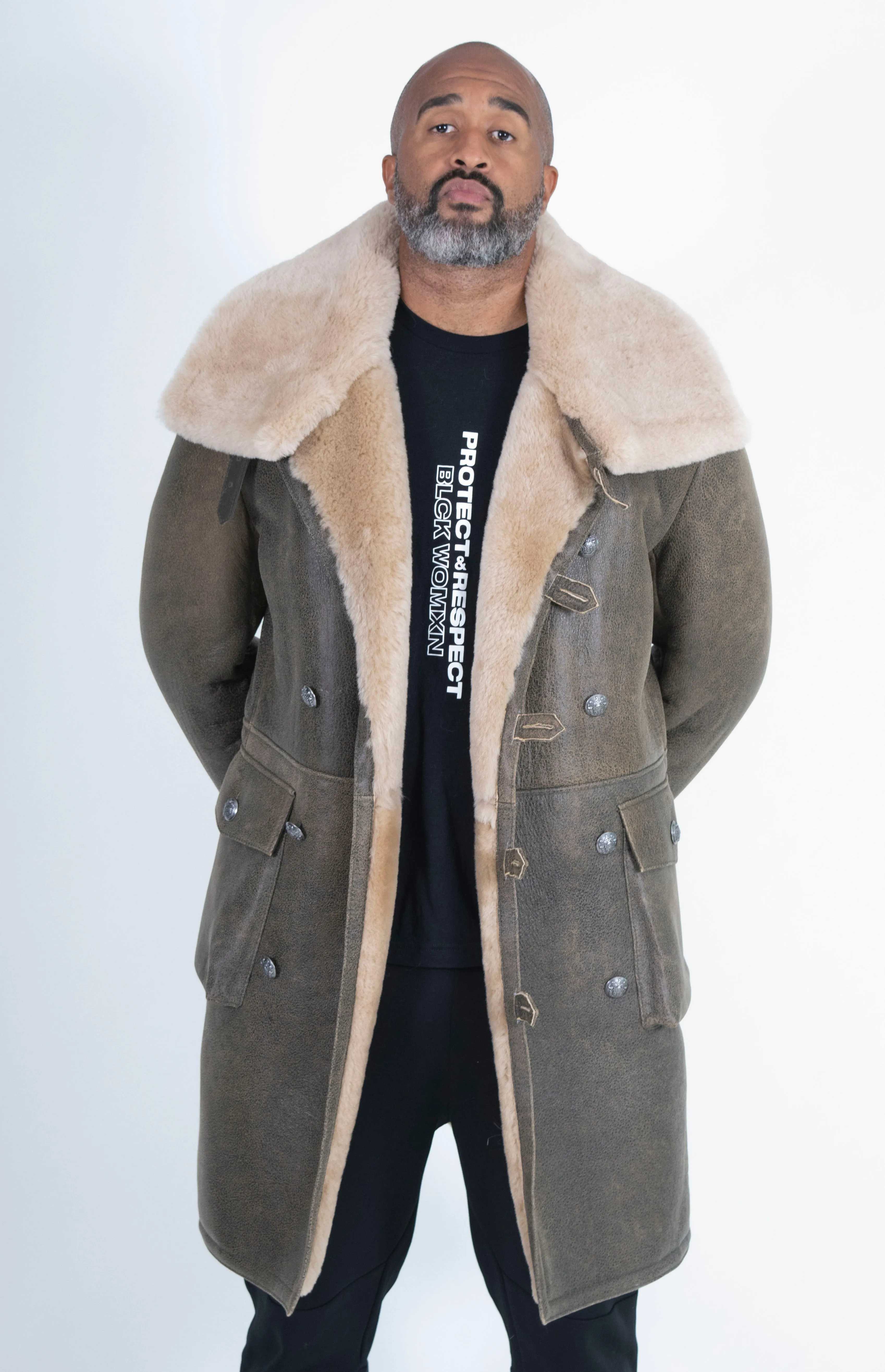 Warm Winter Button-Up Sheepskin Trench Coat Style #6110