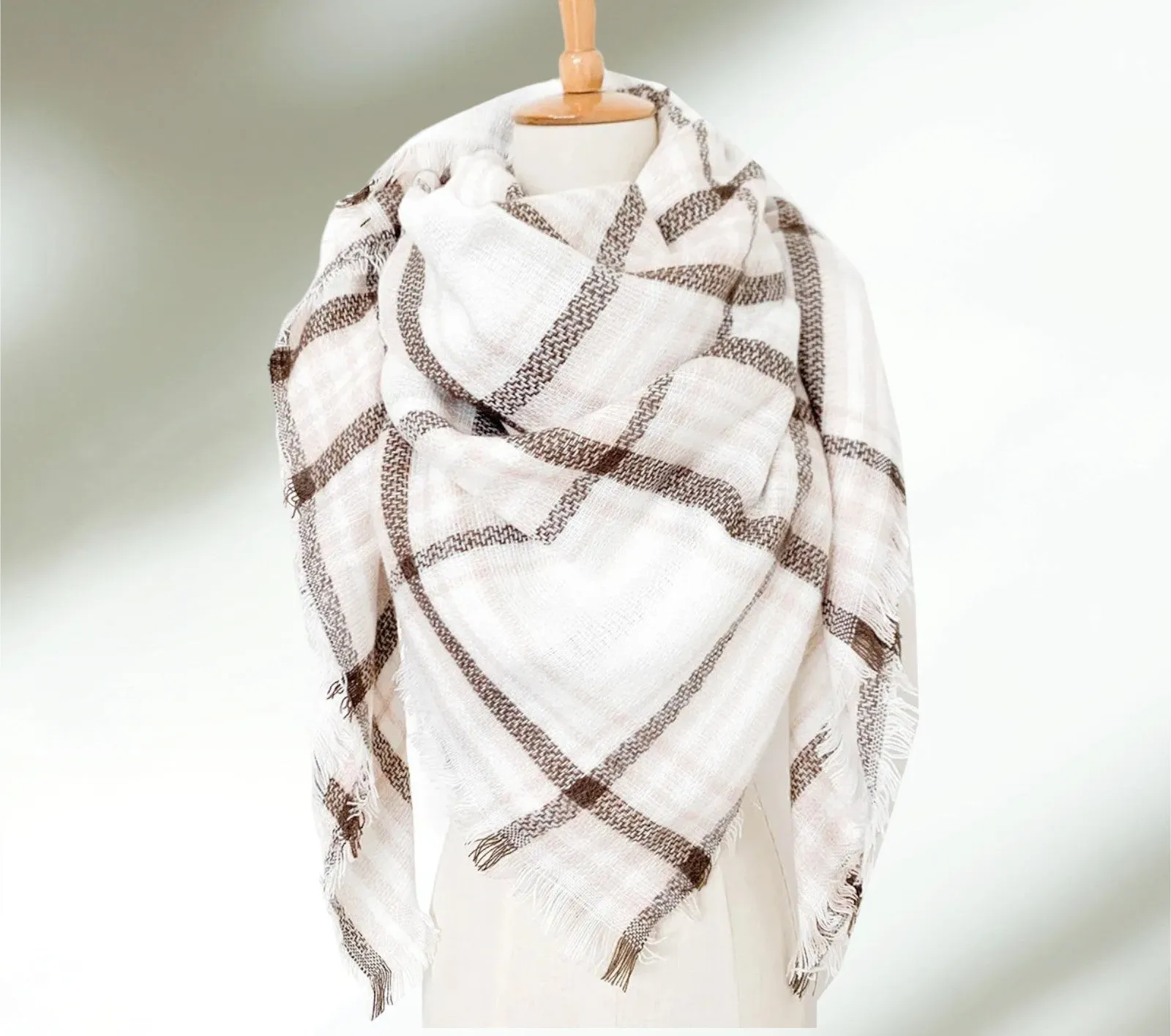 White & Blush Pink Plaid Women's Blanket Scarf/ Women Scarf/ Gifts for Her/ Women Shawl/ Blanket Scarf/ Oversized Scarf/ Bridesmaid Scarf/ Fall Scarf/
