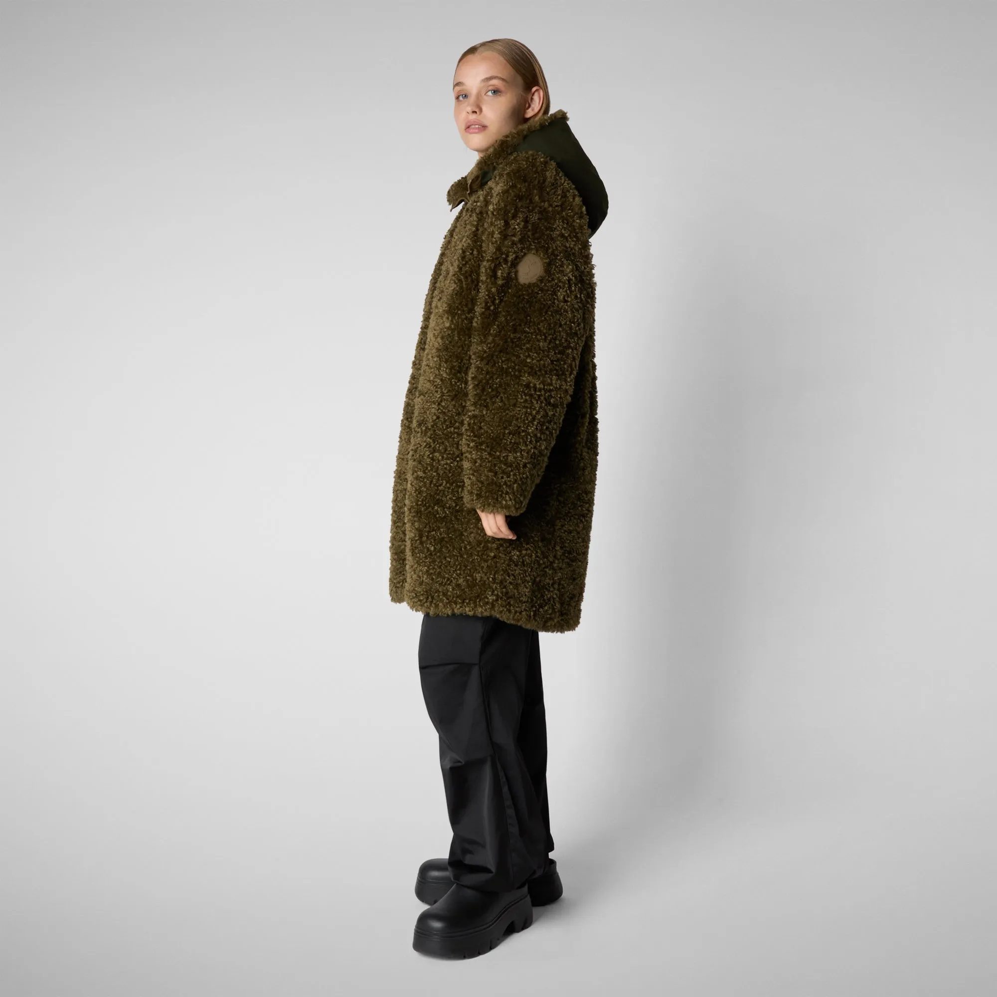 Woman's hooded jacket Angelica in bark green