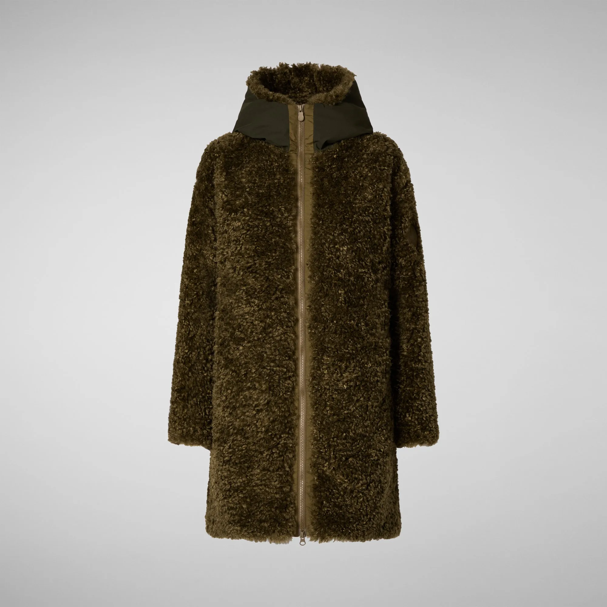 Woman's hooded jacket Angelica in bark green