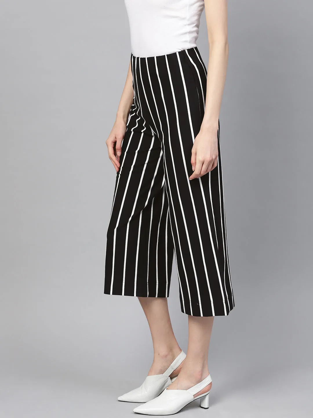 Women Black White Stripe Pants