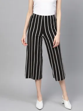 Women Black White Stripe Pants