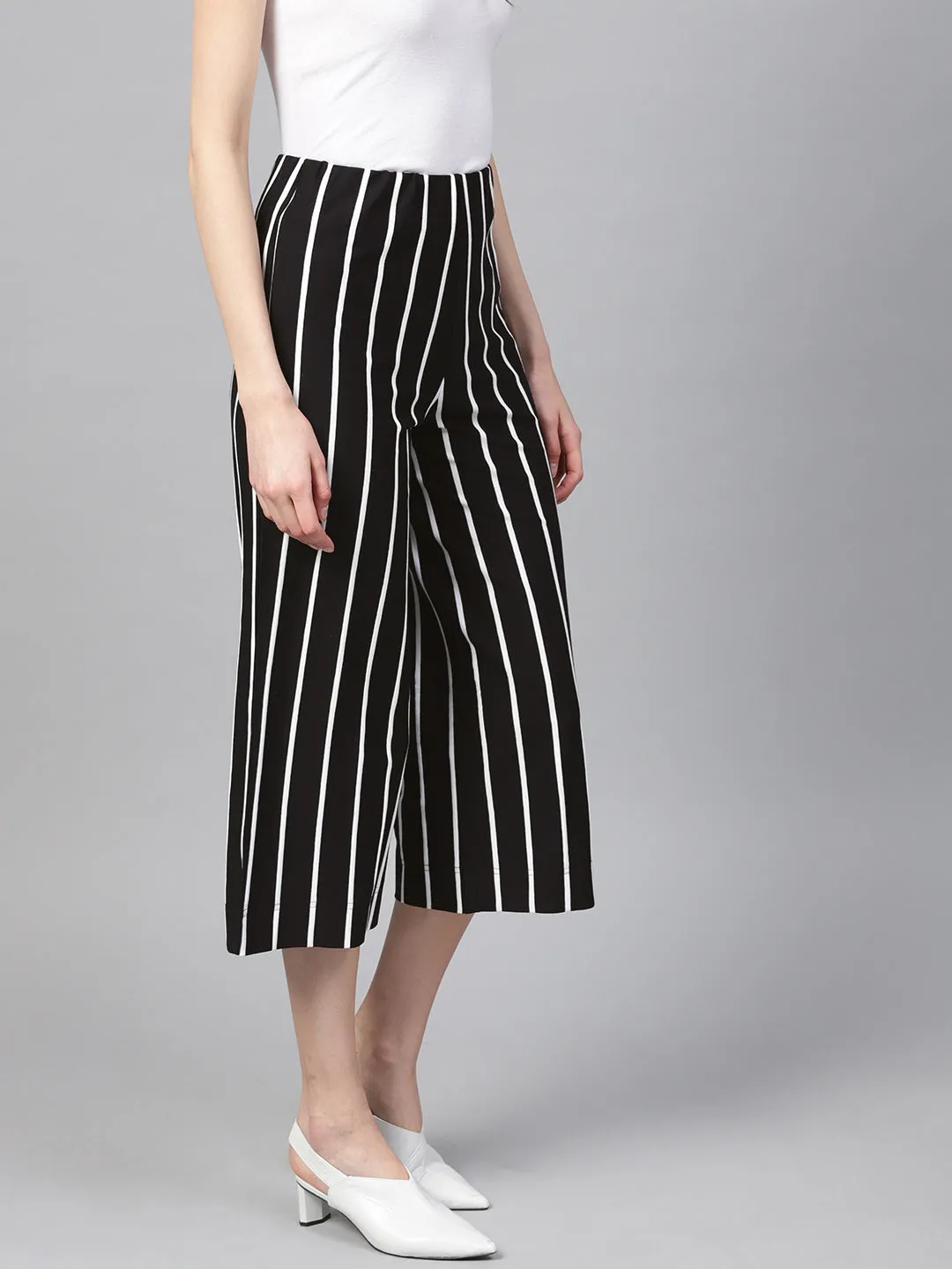 Women Black White Stripe Pants