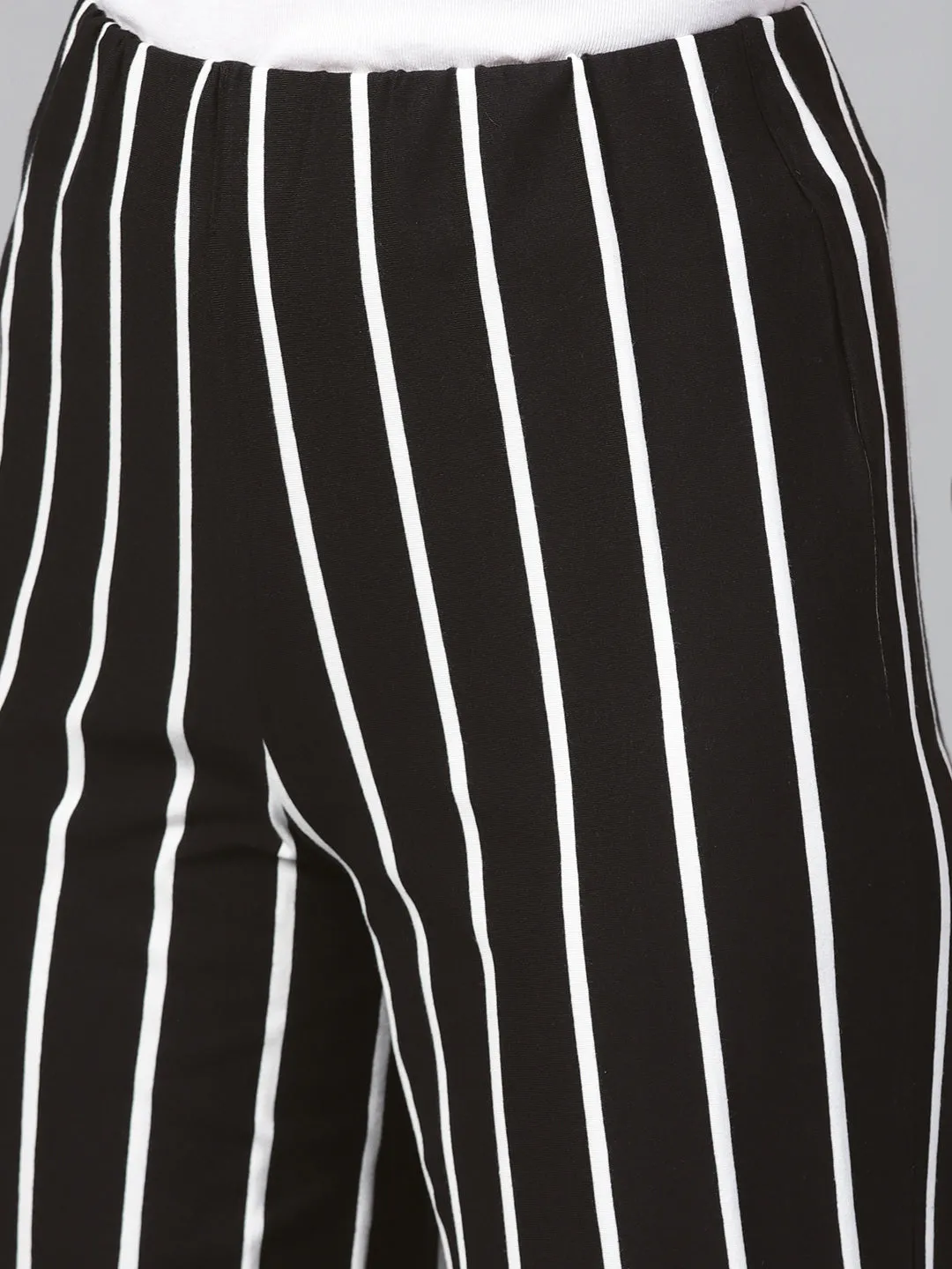 Women Black White Stripe Pants