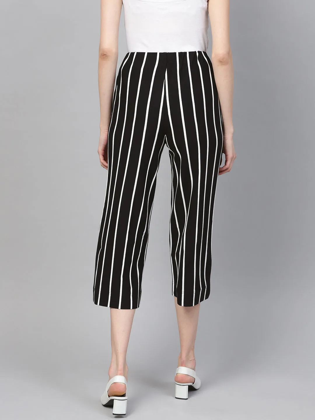Women Black White Stripe Pants