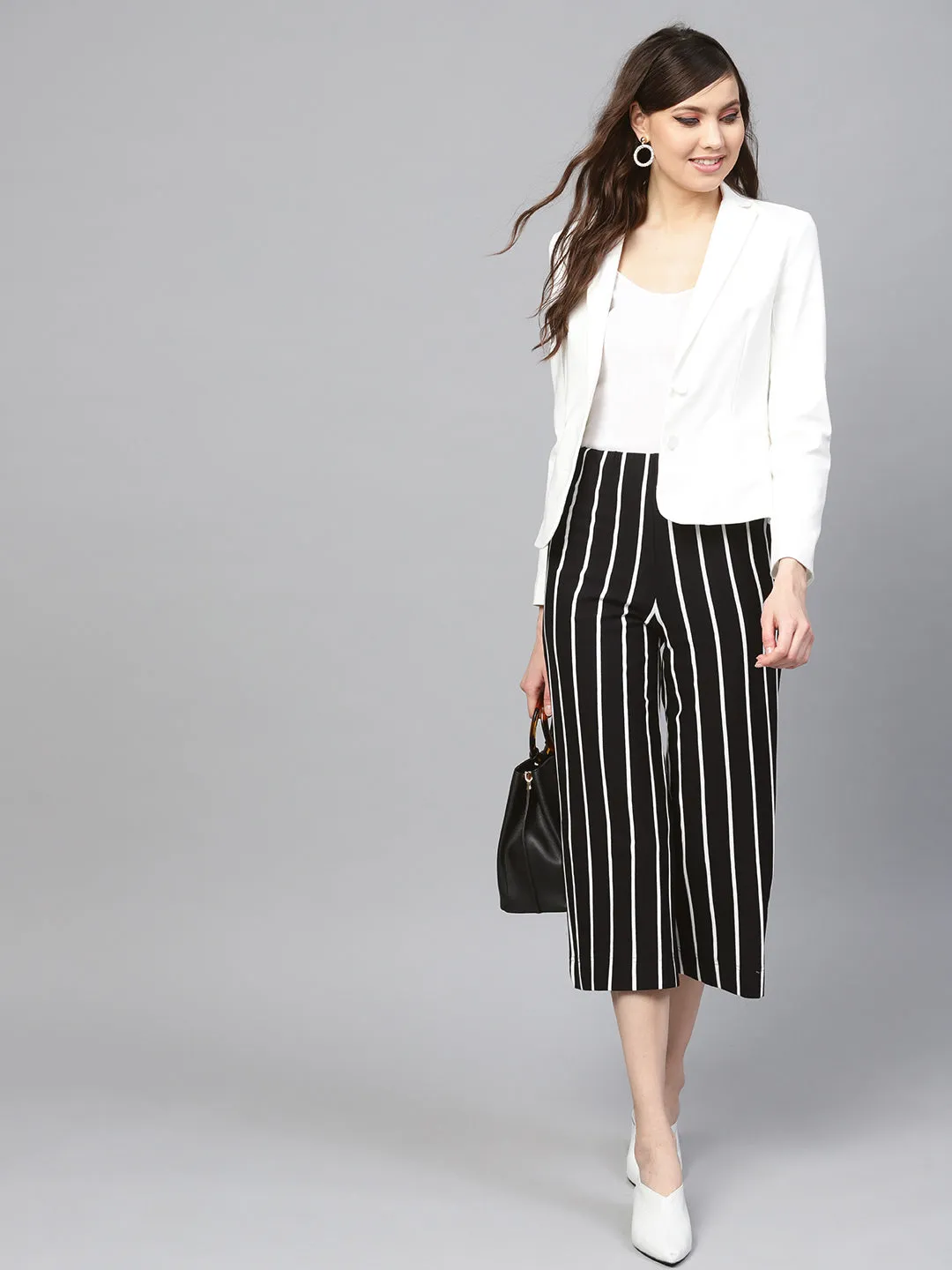 Women Black White Stripe Pants