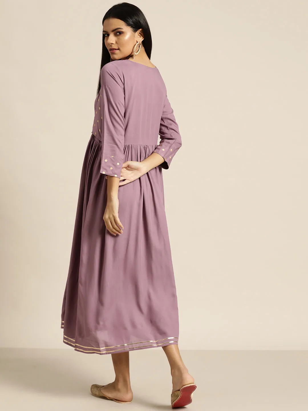Women Lavender Foil Print Liva Dress With Jacket
