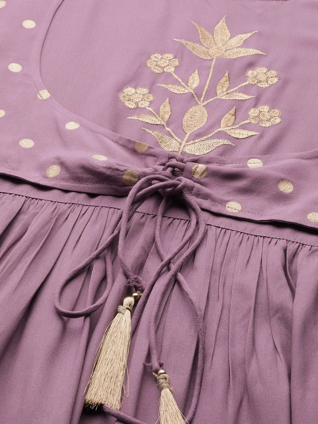 Women Lavender Foil Print Liva Dress With Jacket