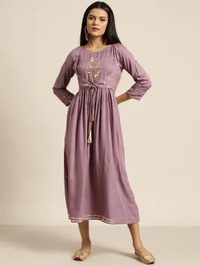 Women Lavender Foil Print Liva Dress With Jacket