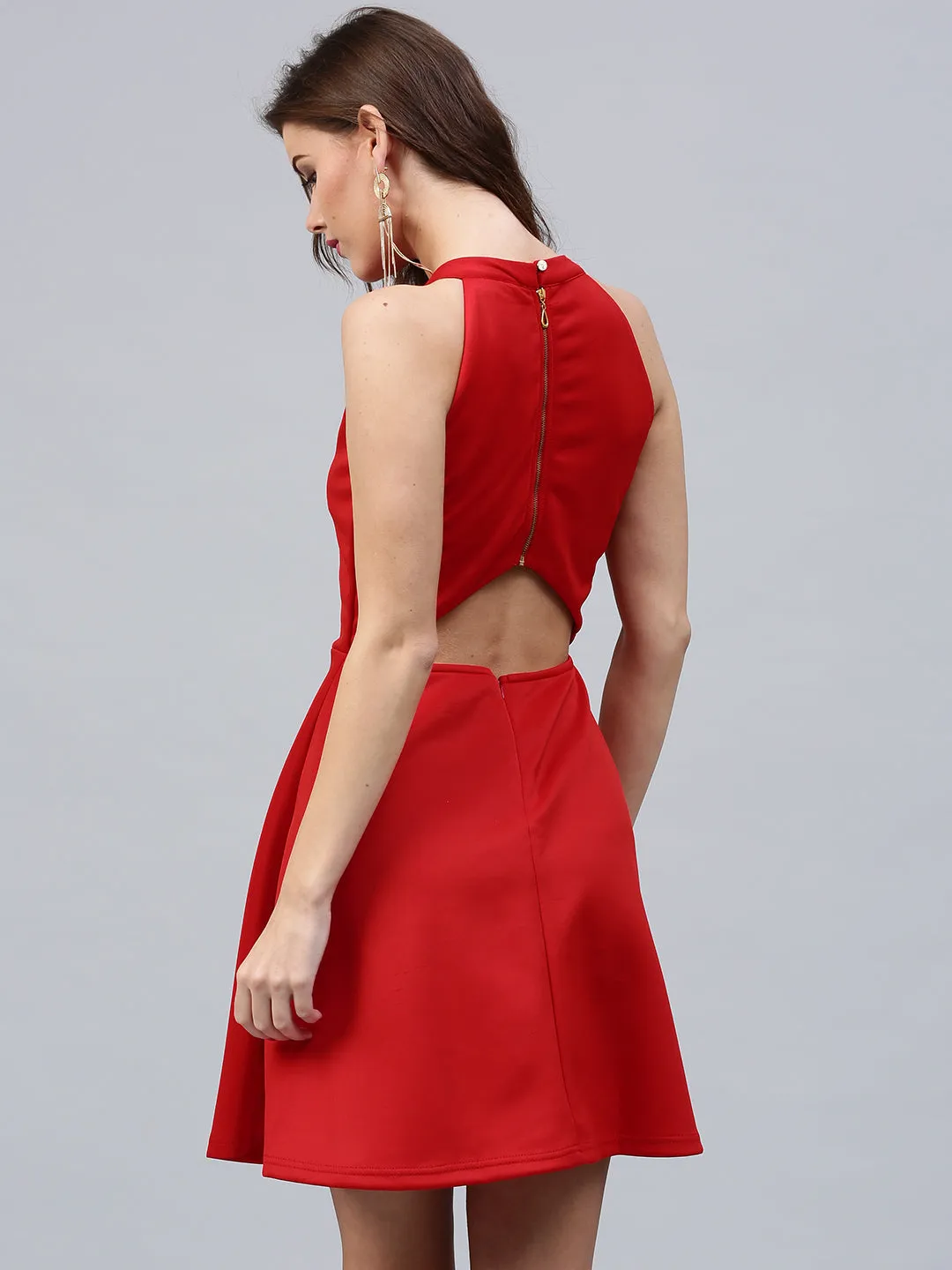 Women Red Scuba Skater Dress