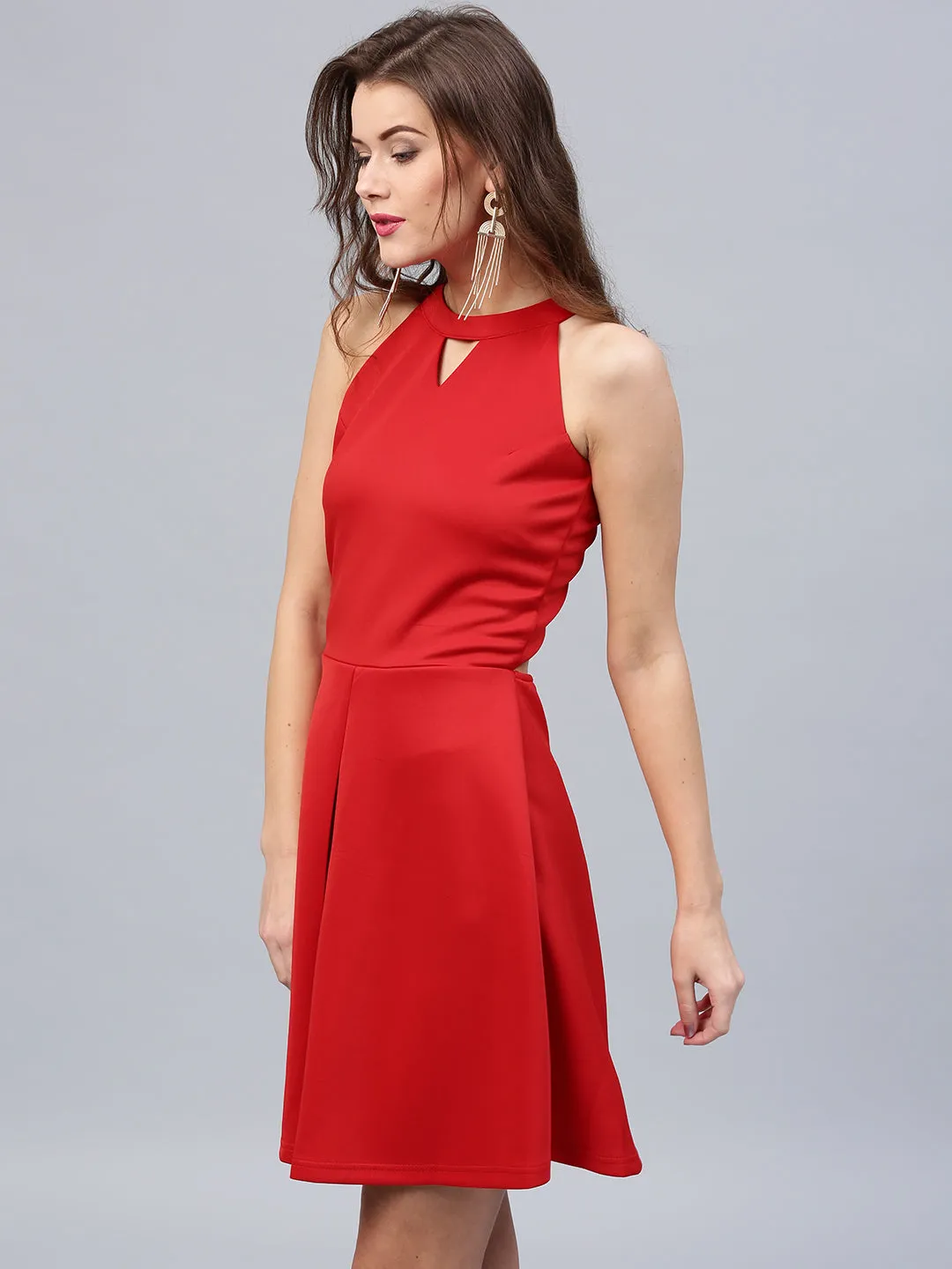 Women Red Scuba Skater Dress