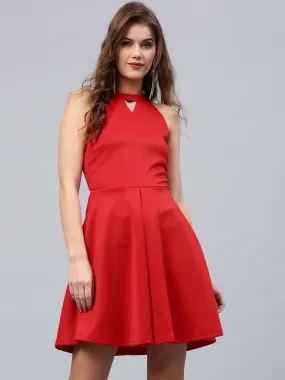 Women Red Scuba Skater Dress