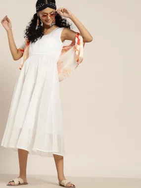 Women White Gota Patti Sleeveless Anarkali Dress