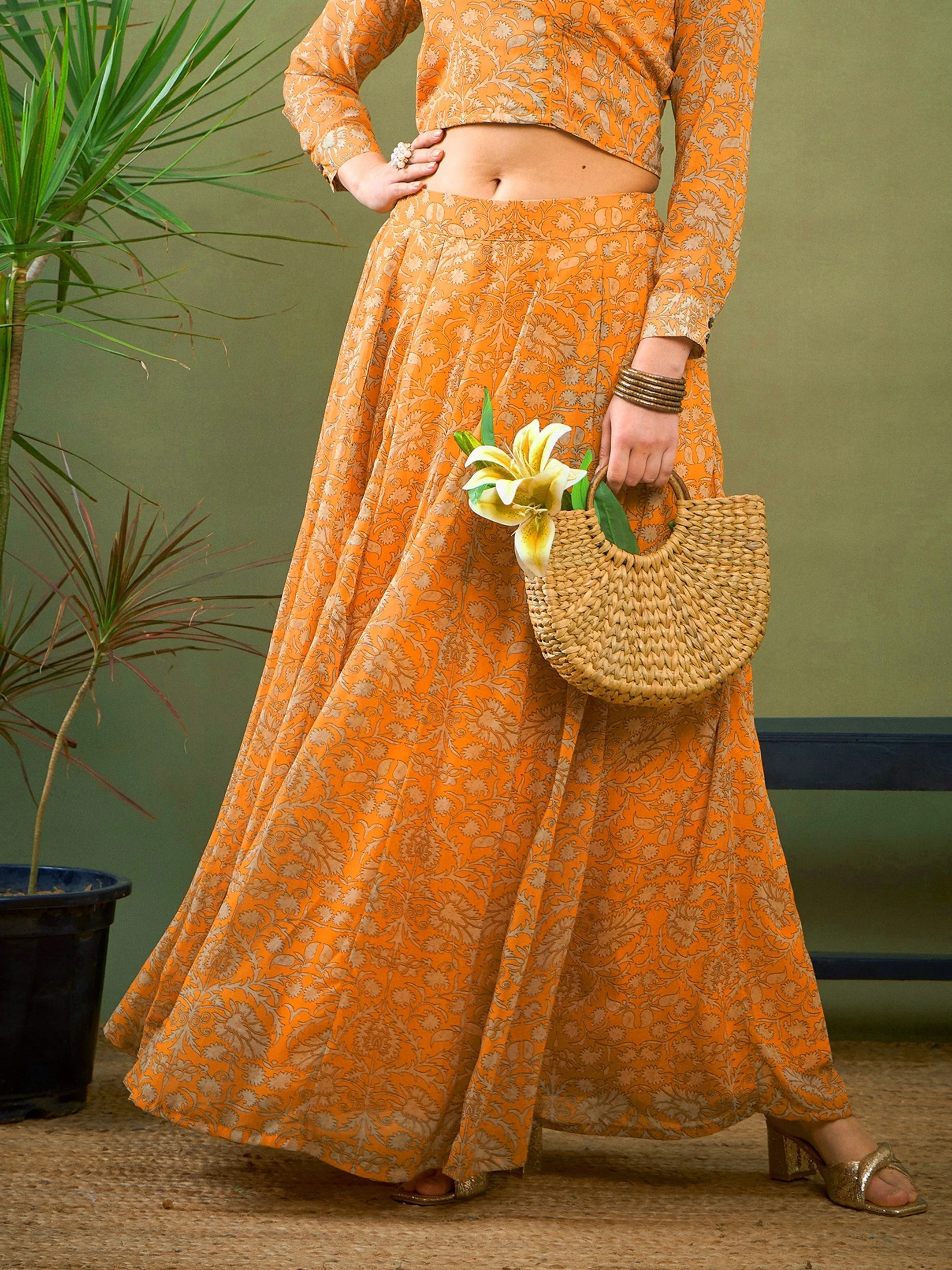 Women Yellow Floral Anarkali Skirt