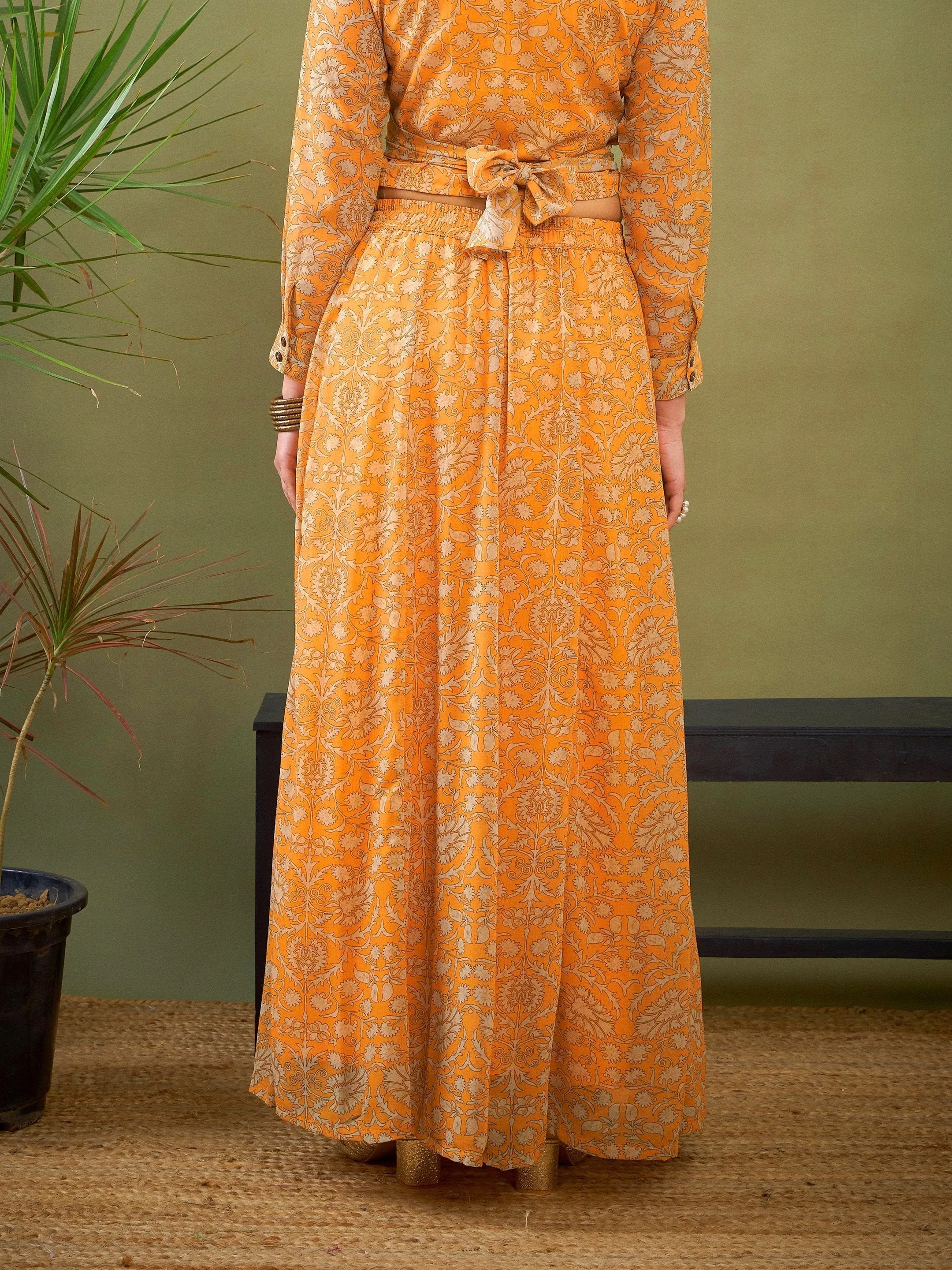 Women Yellow Floral Anarkali Skirt