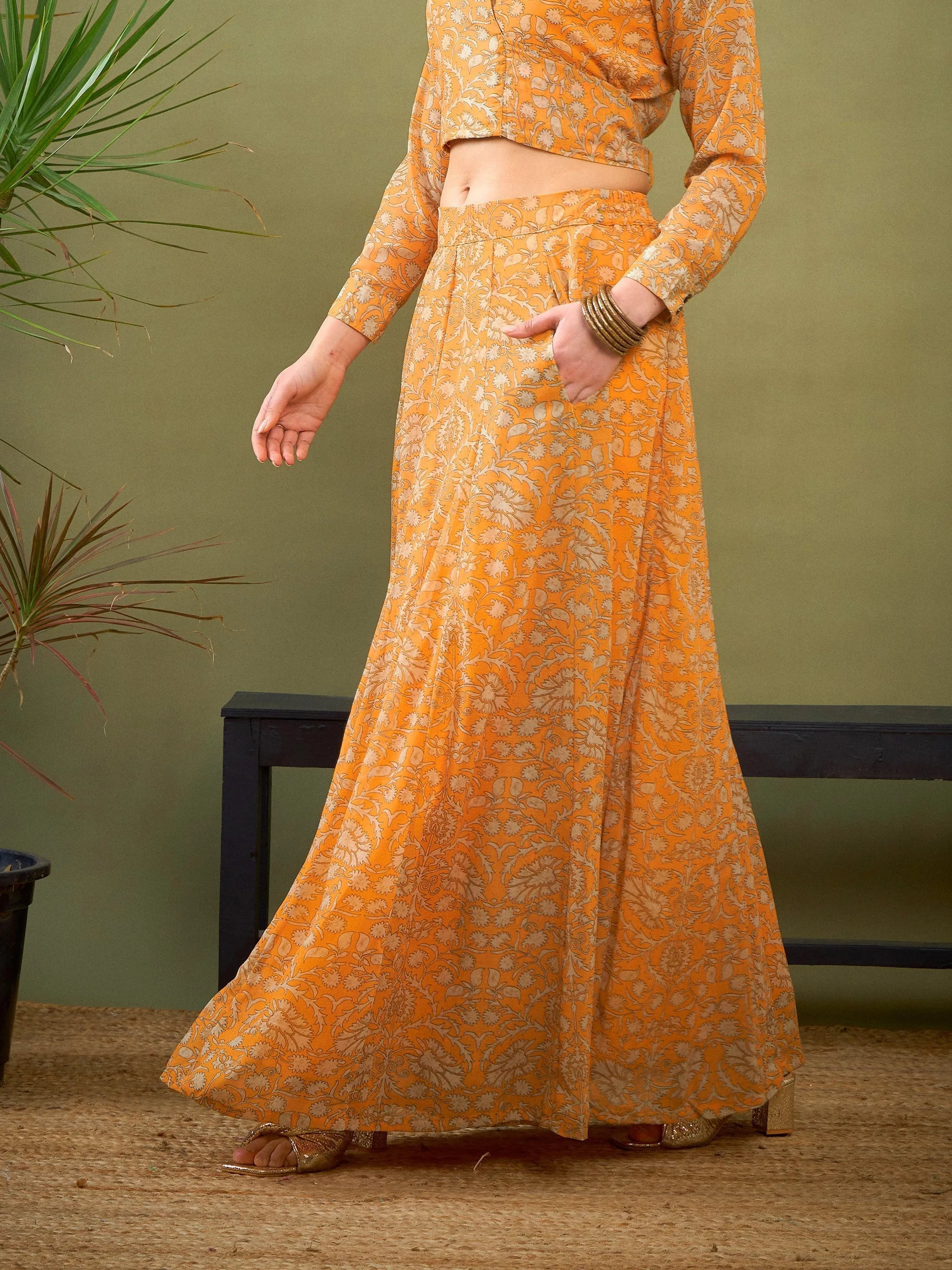 Women Yellow Floral Anarkali Skirt