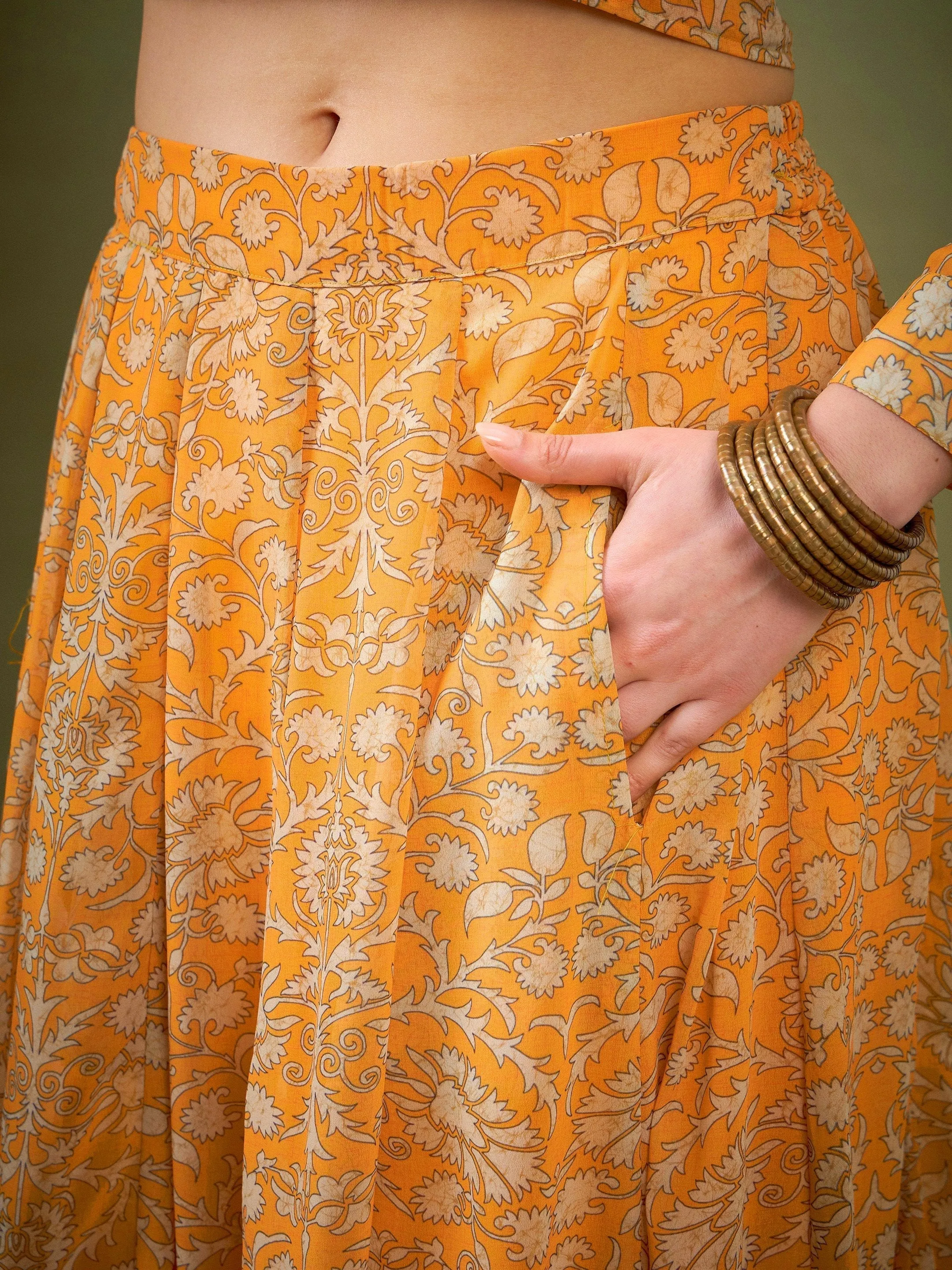 Women Yellow Floral Anarkali Skirt