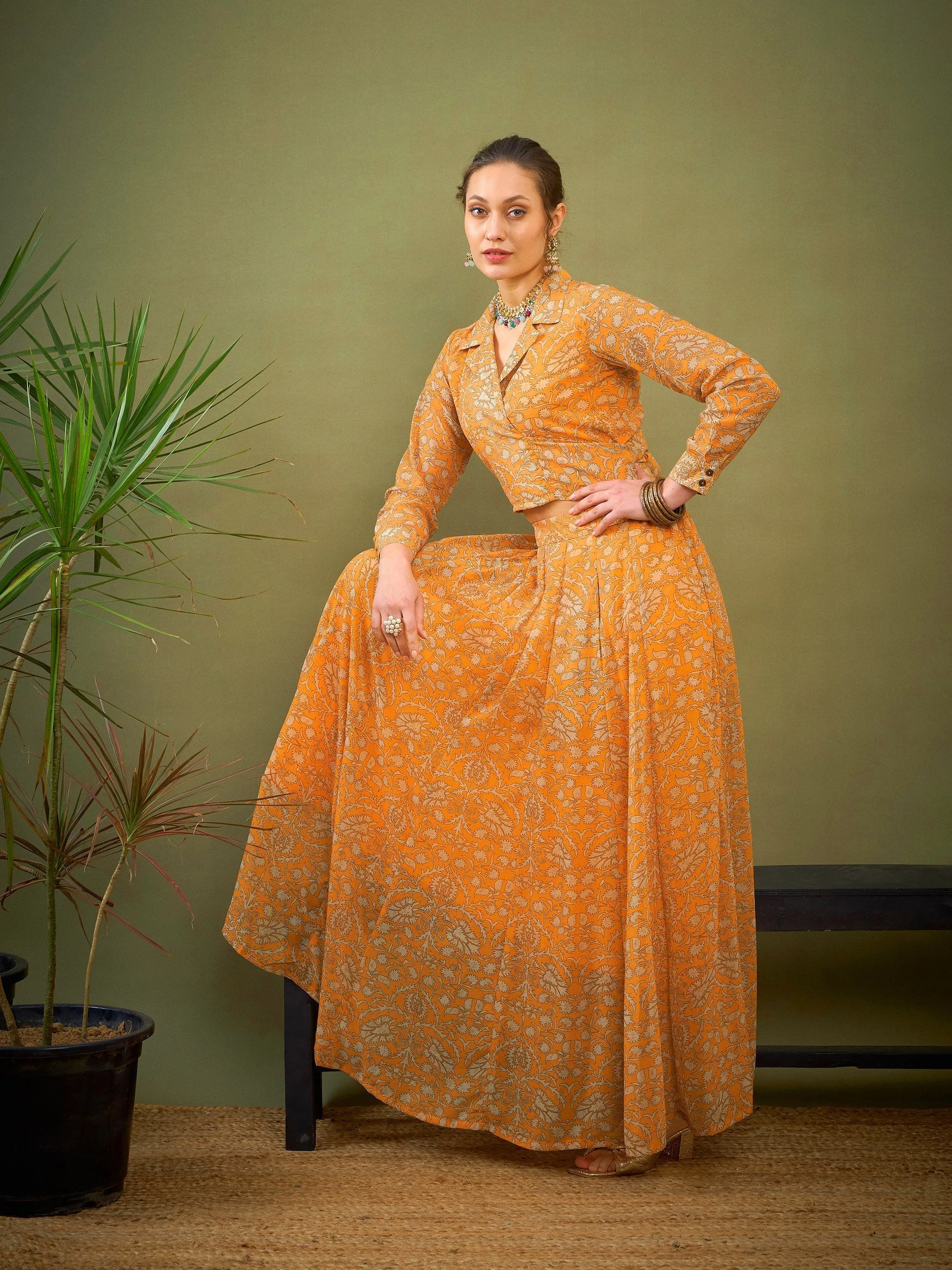 Women Yellow Floral Anarkali Skirt