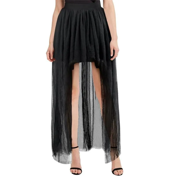 Women's Gauze Mesh Tulle High Waist Irregular High Low Maxi Skirt