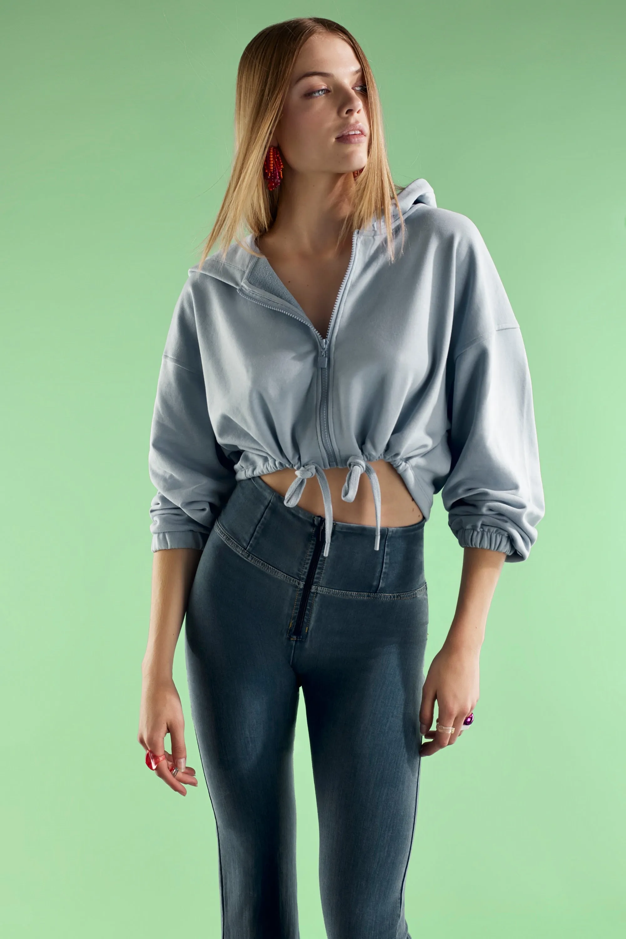 (WRUP12HS324-J4Y) Flare Denim Look Hoge Taille WR.UP® in Enkel Lengte in Super Soft Tencel
