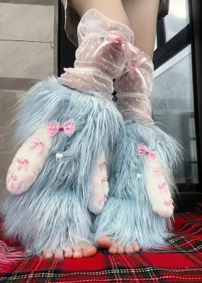 Y2K Rabbit Bow Ear Artificial Fur Leg Warmers
