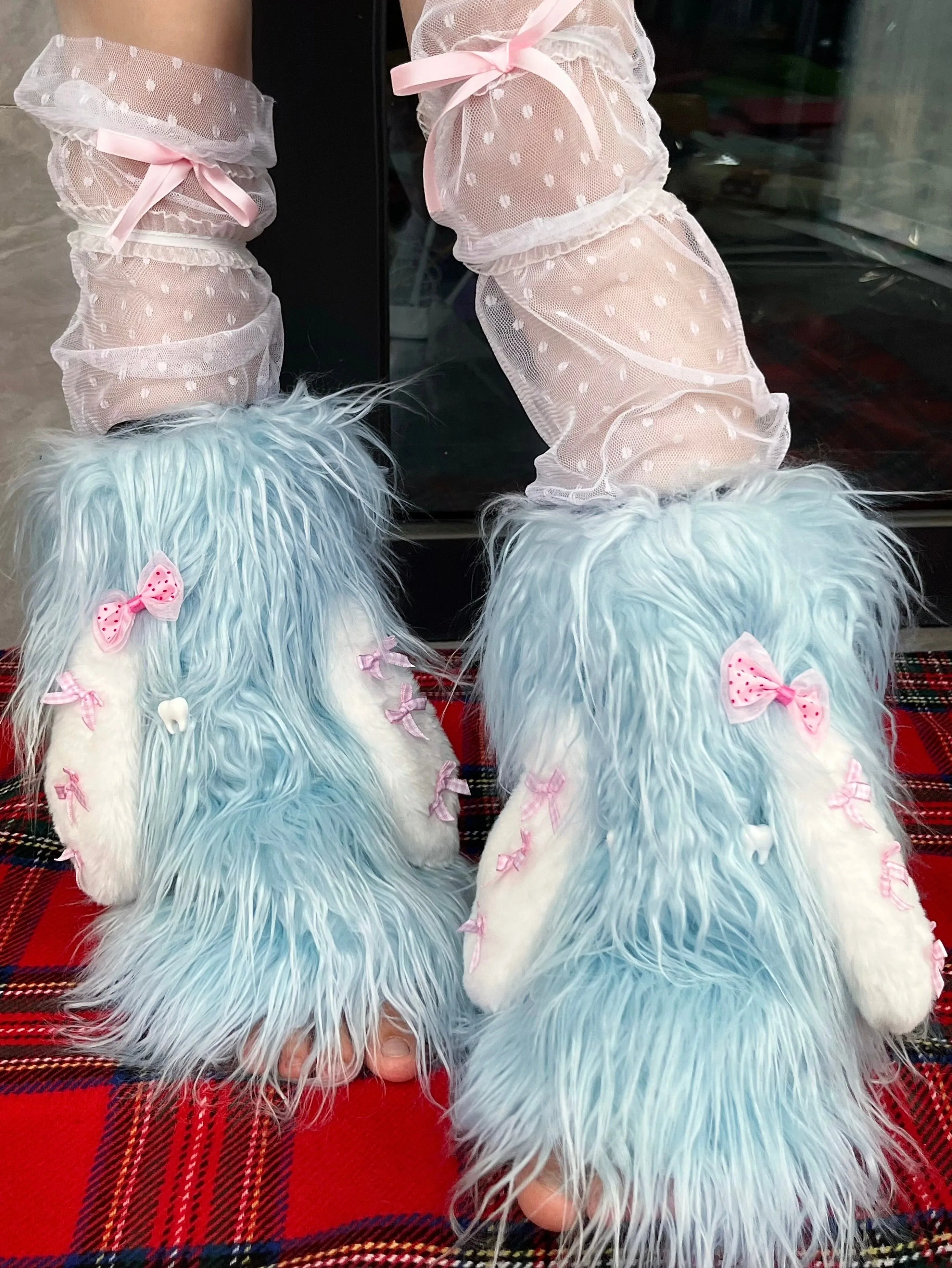 Y2K Rabbit Bow Ear Artificial Fur Leg Warmers