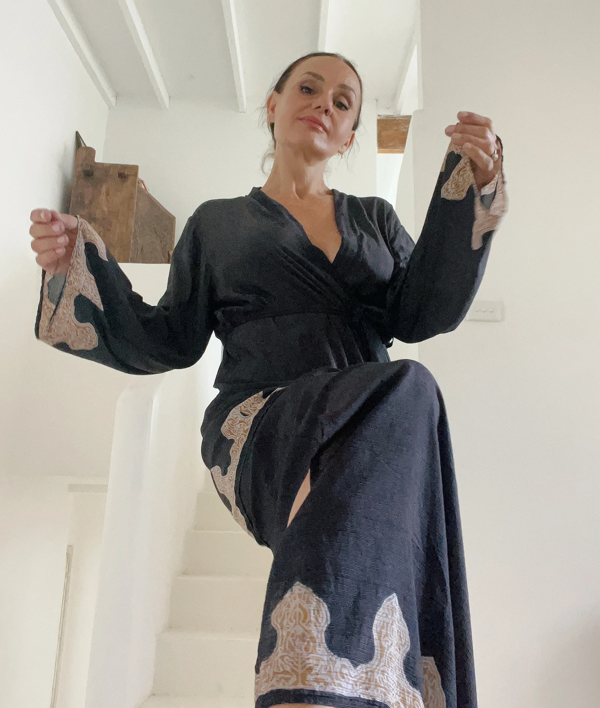 Zalika- Bamboo Silk Short Kimono Top-Charcoal