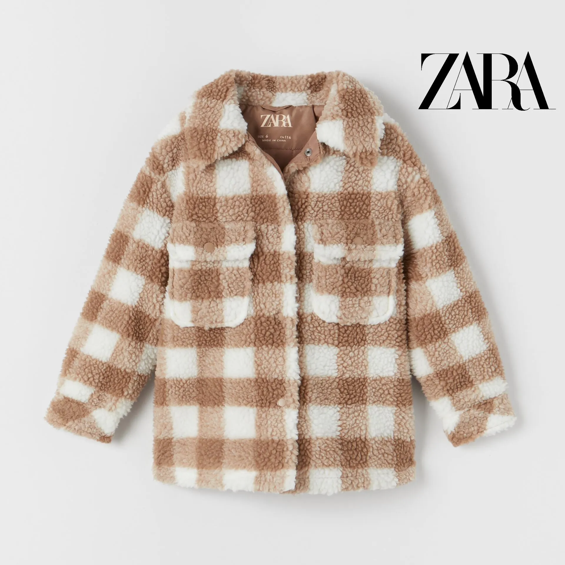 ZR FAUX SHEARLING Check Gingham Overshirt Jacket  12175